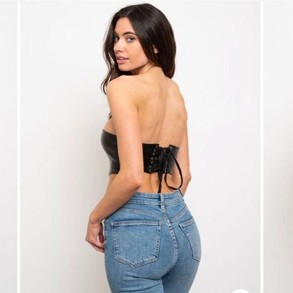 Faux Leather Lace Up Bra Top - Picture 1 of 6